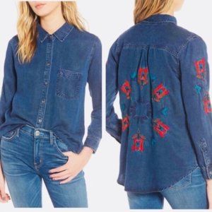 Rails Jalisco Ingrid Embroidered Button Down Shirt Blue Small